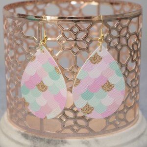 Pink/Mint/Gold Mermaid Teardrop Earrings (Without Glitter Layer)